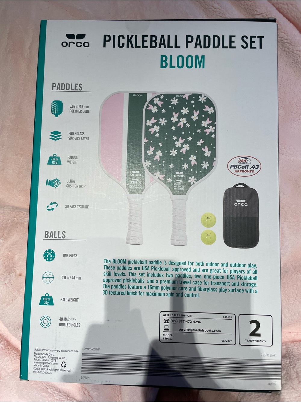 NIB Orca Pickleball Paddle Set w Balls and Carrying Bag Floral Bloom Print - Picture 6 of 10